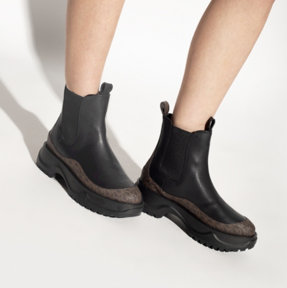 Michael Kors Dupree Leather Ankle boots Chunky black & brown Size 7 1/2